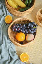 HITOMEN Handmade Rattan Bread Baskets Round Wicker Fruit Serving Storage Bowls, Natural Woven Decorative Kitchen Counter Organizing (Honey Brown) Set of 3 - size: Set (Small, Medium, Large)