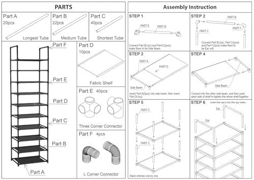 FIDUCIAL HOME 10 Tiers Shoe Rack 20-25 Pairs Sturdy Shoe Shelf
