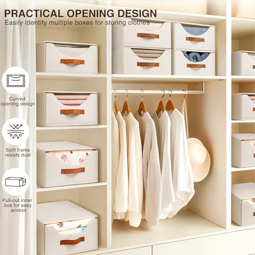 Homsorout Stackable Storage Drawers - Collapsible Storage Bins with Drawers, 6 Pack Closet Shelf Organizer Basket, Fabric Pull Out Organizer for Bedroom, Living Room, Dorm, Beige - color: Beige, size: 13 Inch. - 6 Pack
