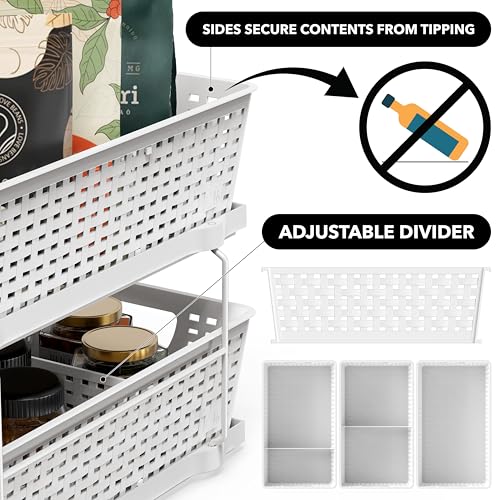 Simple Houseware 2 Tier Bathroom Organizer Tray Pull-Out Sliding Drawer, Under Sink Storage, White - color: White