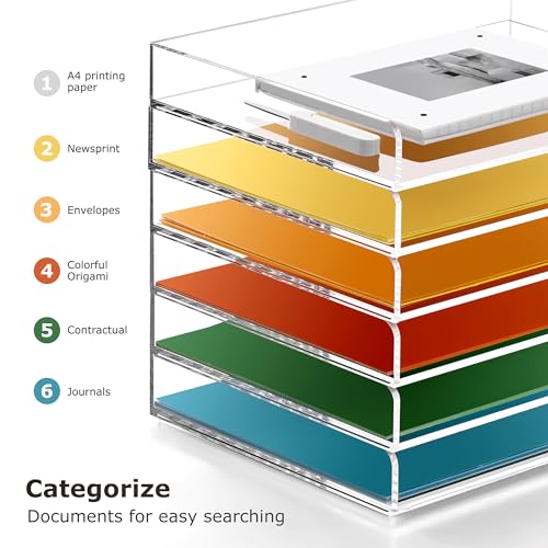 4 Tier Stackable Letter Tray, Acrylic Paper Organizer File Trays Paper Sorter, Clear Office Supplies Accessories for Letter/A4 Size Folders Documents 12.4inx8.86inx6.65in - style: Ultra-thin 4Tier trays