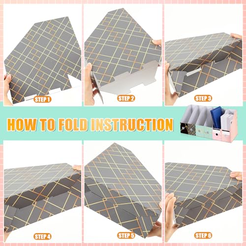PerKoop 6 Pcs Decorative Magazine File Holders Floral Foldable File Folders Magazine Storage Boxes Rack Desk Organizer Documents with Printable Labels for School Office Home (Geometric Lines) - style: Geometric Lines