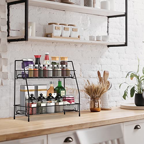 SPISPI Spice Rack Organizer for Cabinet, Bathroom Organizer Countertop, Bathroom Counter Organizer, Kitchen Countertop Organizer, Bathroom Vanity Organizer (Pack of 2) - color: Black, size: 14.17 x 12.72 x 5.55 inches (Pack of 2)