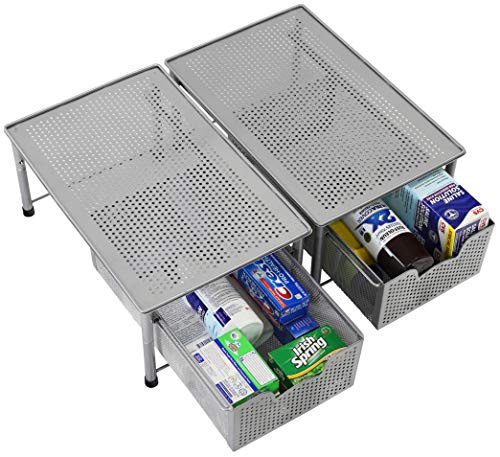 Simple Houseware Stackable Cabinet Basket Drawer Organizer, Silver - color: Silver, size: 1-Tier