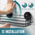TAILI Shower Caddy Suction Cup 2 Pack with Hooks & Soap holder, Heavy Duty Shower Organizer for Bathroom, No Drilling Bathroom Organizer with Large Capacity, Black Metal Storage Basket - style: 2×Black