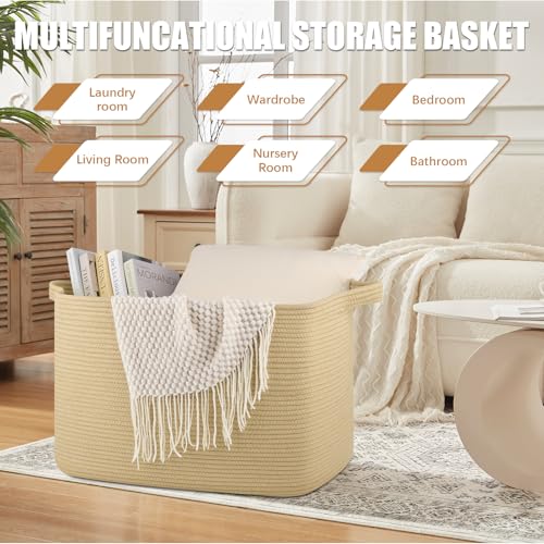 OIASKET 118L Extra Large Blanket Basket, 24.8"x17.7"x16.2" Woven Rope Baskets for Storage, Nursery Blanket Storage for Living Room, Toy Basket with Handle Organizing Comforter Cushions Pillows, Jute - color: Jute