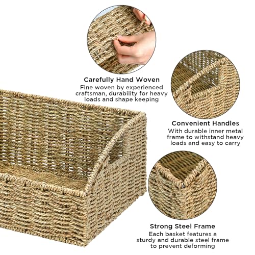 Ollieroo Rattan Storage Baskets, Handwoven Wicker Storage Bins with Built-in Handles, Storage Container Baskets for Shelves, Bedroom, Bathroom, Laundry Room or Kitchen(Green) - color: Green