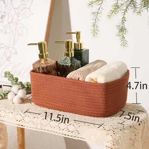 MiniArk Small Storage Baskets for Organizing | Closet Organizer Bins | Shelf Toy Basket | Woven Rope Baskets | Cube Decorative Box | Shallow Basket | 11.5x7.5x4.7” | 3 Packs Oxide Red - color: Oxide Red, size: 3pcs-L11.5xW7.5xH4.7"