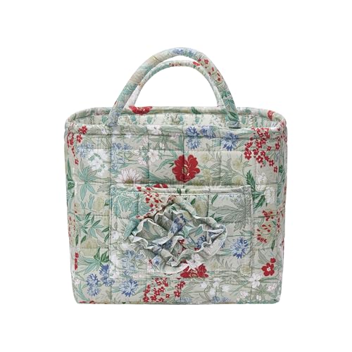 Quilted Fabric Storage Baskets with Handles, Boho Floral Gift Basket Foldable Organizer Bin for Home Decor, Picnic, Travel 12''x10''x10'' (Ivory) - color: Ivory