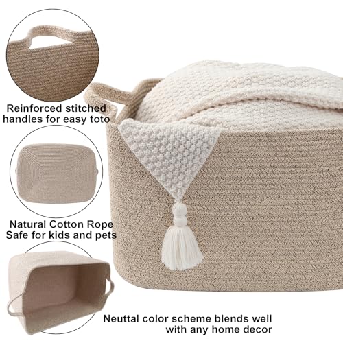 96L Large Blanket Basket,24"x16"x15"Rectangle Storage Bin with Handles,Woven Rope Laundry Basket for Toys, Clothes,Magazines,Home Organization,Nursery,Living Room & Bedroom,Brown - color: Brown, size: 24"x16"x15"(96L)