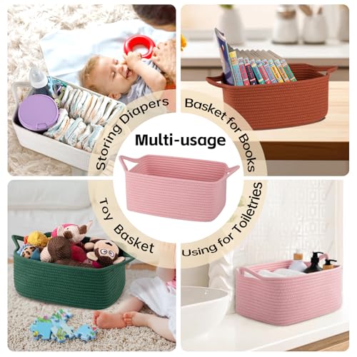 OIAHOMY Woven Basket, Gift Basket Empty with Gift Bags and Ribbons, Rope Baskets for Baby Showers, Storage Baskets with Handles for Nursery, Pet Toy Organizer - Pink - color: Pink, size: Medium: 13.5L*10W*6H