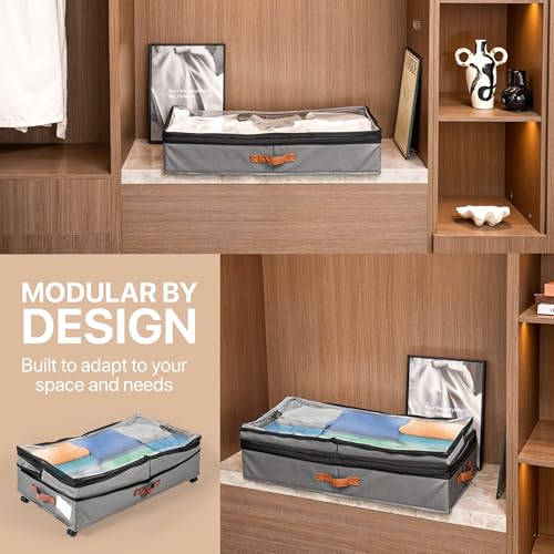 Expandable Under Bed Storage with Wheels 2 Pack – Large Under Bed and Closet Storage - Expandable Storage Bins with Lid & Dividers, Low Profile Storage Solution for Clothes, Shoes Great for Dorm Rooms