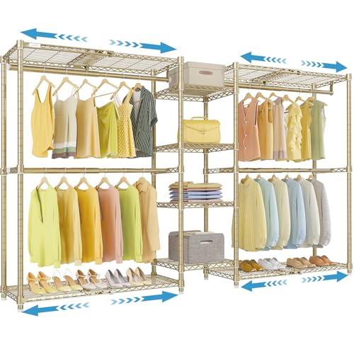 VIPEK X3 Expandable Heavy Duty Clothes Rack Adjustable from 5'2" to 8' with Adjustable Shelves and Hanger Rods, Large Freestanding Clothing Racks Reach-in & Walk-in Closet, Max Load 1210LBS, Gold - color: Gold, size: X3