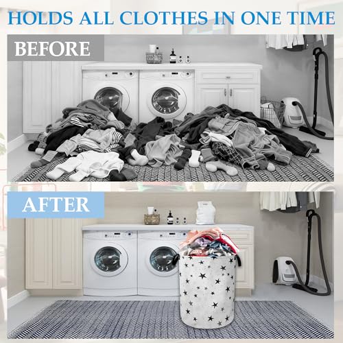Star Laundry Basket Collapsible Laundry Hamper with Handle, Oxford Clothes Toy Storage Bin for Bathroom Bedroom Room Decor 16" X 20.8" - color: Star