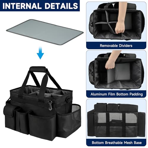 Cleaning Caddy Bag,Large Cleaning Supplies Organizer with Handle for Housekeepers, Black - color: Black, size: Large