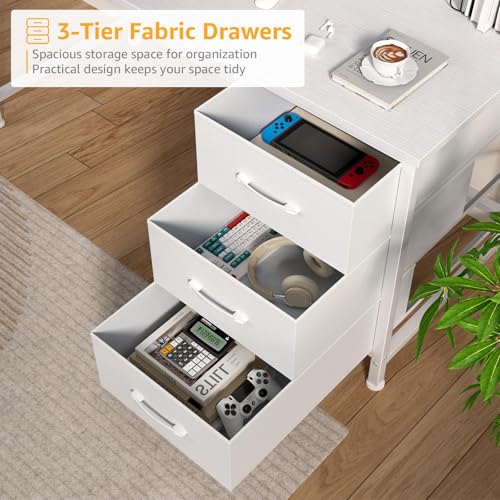DLisiting White Computer Desk with Hutch & Drawers - 47 Inch Modern Study Writing Office Desk with 3 Storage Drawers and Power Outlets for Bedroom Home Office - color: White