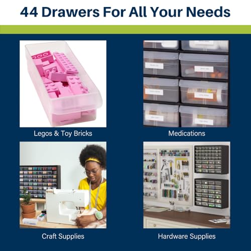 Akro-Mils 44-Drawer Plastic Drawer Storage Cabinet for Garage Organization, Bead Organizer, Building Bricks Storage, Teacher Toolbox, Makeup Organizer, 20" W x 6" D x 16" H, 10144 Black (Pack of 2) - color: Black, size: 44 Drawer, style: 2 pack
