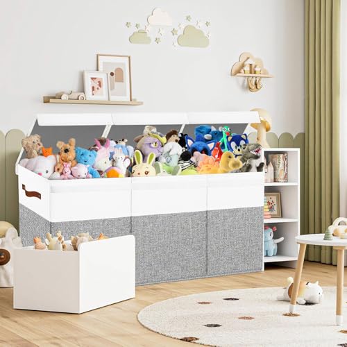Large Toy Box Chest,Toy Storage Organizer,Storage Bins with Lids,Stuffed Animal Storage,Toy Bins for Kids,Toddlers,Baby,Girls,Nursery,Living room,playroom(Grey) - color: Grey