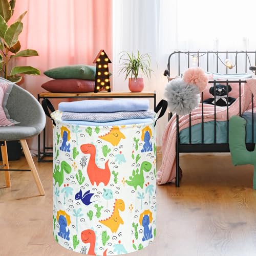 KUNRO Kids Laundry Hamper Clothes Gift Basket Storage Laundry Baskets Organizer Bin with Handles for Nursery Room (Baby Dino) - color: dino-baby