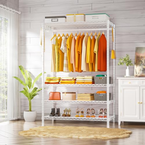 Ulif H4 Plus Garment Rack, 4-Tier Portable Clothes and Clothing Rack for Bedroom and Cloakroom, Closet Storage and Organizer Wardrobe System, 45" W x 14" D x 76.4" H, Load 522lbs, White - color: White, size: H4 Plus