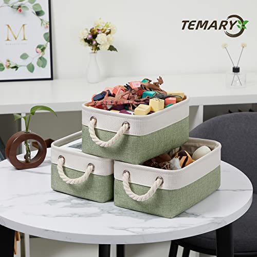 Temary Small Storage Baskets Small Fabric Bins for Closet, 6 Pack Decorative Storage Boxes with Rope Handles for Organizing Clothes, Canvas Storage Basket(White&Green,11.8L x 7.9W x 5.3H inches) - color: Green&white, size: 11.8L x 7.9W x 5.3H inches (6pcs