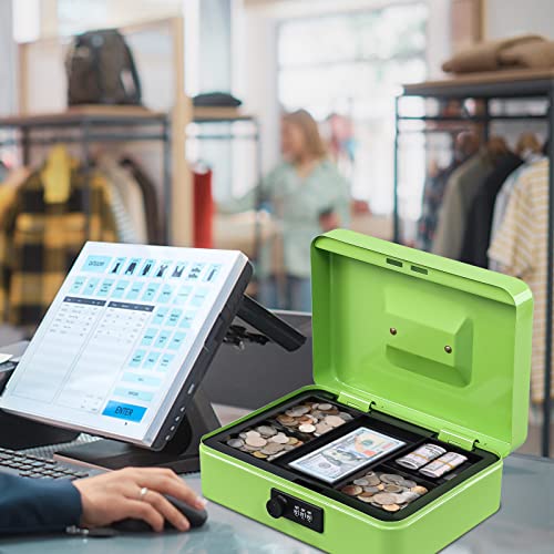 KYODOLED Large Cash Box with Combination Lock,Safe Metal Box for Money, Storage Lock Box with Money Tray,9.84"x 7"x 3.54" Limegreen Large - color: Limegreen, size: Large