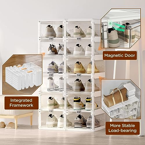 ANTBOX Foldable Shoe Rack,Shoe Organizers for Closet Plastic Shoe Storage Box Space Saving For Entryway, Large Sturdy Stackable Sneaker Cabinet Bins With Magnetic Clear Door 4 Tiers 8 Pairs - color: Clear, size: 4 Tiers 8 Pairs