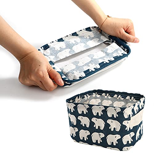 Lawei 9 Pack Mini Canvas Storage Bins - Collapsible Canvas Shelf Basket Nursery Organizer Box with Handles for Nursery Kids Bathroom Home Office