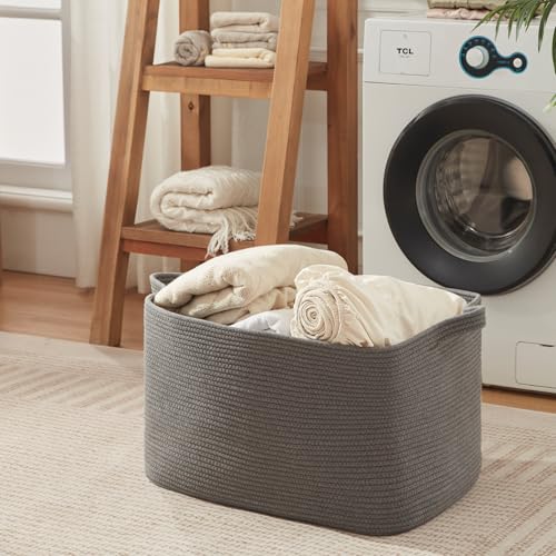 OIASKET 118L Extra Large Blanket Basket, 24.8" x 17.7" x 17.2" Woven Storage Basket for Living Room, Rectangle Nursery Blanket Storage for Toys, Towels, Dirty Clothes (Grey) - color: Grey, size: 24.8"x17.7"x16.2"