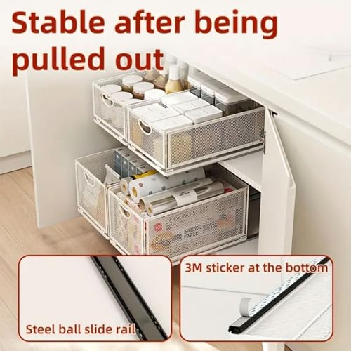 Pull out Cabinet Organizer with Sliding Drawer, 1 Pack Under Sink Organizers and Storage Rack, Adhesive Nano Film Heavy Duty Slide out Pantry Shelves for Kitchen,Sink, 9.6"W x15.7"D x 8.4"H - size: 9.6"W x15.7"D x 8.4"H