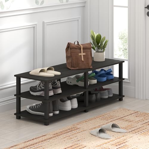 Furinno TURN-S-TUBE Shoe Rack, 3-Tier Wide Shoe Organizer, Open Shelf Rectangular Shoe Storage Rack, 11.6 x 47.2 x 15.4, Toolless Assembly, for Closet Entryway, Office, Garage, Espresso - color: Espresso/Black, size: 3-Tier (47.2"W)