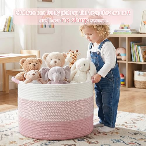 Artfeel 40L Large Cotton Rope Basket, Decorative Woven Blanket Storage for Living Room, Boho Toy Storage & Toy Box for Kids, Versatile Laundry Basket & Nursery Hamper for Blankets(Pink) - color: Pink, size: 40L