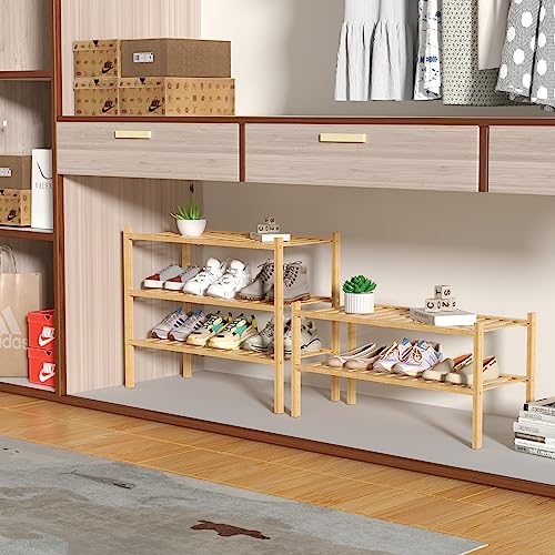 ROMGUAR CRAFT 3 Tier Bamboo Shoe Rack for Closet Free Standing Wood Shoe Shelf Storage Organizer for Entryway Small Space Stackable 27"x11"x20" (Natural) - color: Natural, size: 3 Tier