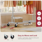 Tajsoon Heavy Duty Clothes Rack Foldable Garment Rack with Wheels and Extendable Rod, Freestanding Clothing Rack for Hanging Clothes, Adjustable ＆ Collapsible Rolling Racks with Bottom Shelf, Chrome - style: Single Rod Heavy Duty