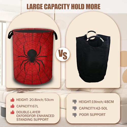 Red Spider Web Laundry Baskets,Laundry Hamper,Storage Basket with Handles for Bathroom Bedroom College Dormitory Living Room Nursery Organizer 16"x20.8" - color: Red Spider Web