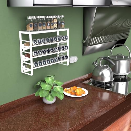 Jojocross Expandable, Stackable, Adjustable Spice Rack kitchen Organizer,Metal Pantry Storage Shelves - Multi-Tier Shelf for Cabinet, Countertop, Pantries, Cupboard or Wall Mount,White - color: White, size: 4 inclined shelves /1 flat top shelf