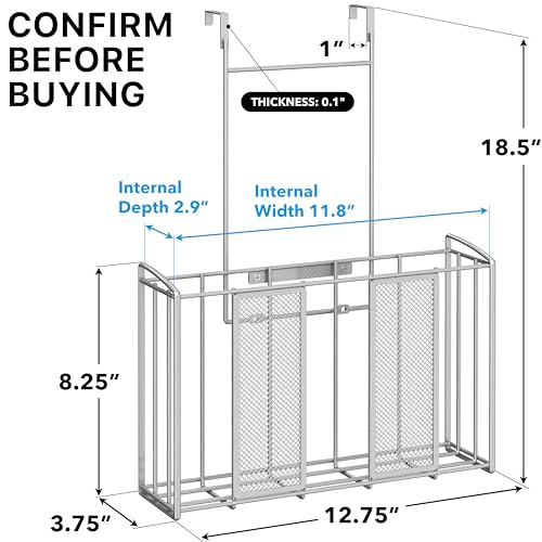 Simple Houseware Over Cabinet Door Organizer, 12.5"Wx3.75"Dx18"H, Mesh Silver - color: Silver