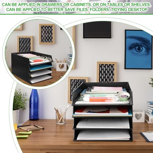 Wenqik 6 Pcs Stackable Paper Trays Rectangular Plastic Desk Holder Desktop Document File Organizer Storage Letter for Office Classroom (Black) - color: Black