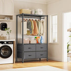 Raybee Clothes Rack, Heavy Duty Clothing Racks for Hanging Clothes, Portable Closet with 4 Drawers, Freestanding Garment Rack with Adjustable Shelves for Bedroom, Basement, Extra Space, Black - color: Black, style: Clothes Rack with Drawers
