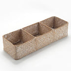 Whitewash Seagrass Storage Basket Woven Shelf Baskets for Bathroom Vanity Dresser Organizer 14.6inch x 4.7inch x 3.1inch - color: 3 Sections without Lid White