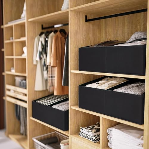 DIMJ Trapezoid Storage Bins for clothes - 4 Packs Closet Organizers and Storage Baskets, Foldable Closet Baskets with Handles and Divider, Closet Storage Bin Toybox for Shelves Living Room Bedroom - color: Black, size: 4 Bins 16.5"x11"x7.8"