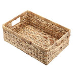 Woven Open Storage Bins Large Wicker Shelf Basket with Built-in Handles Natural Water Hyacinth Storage Baskets for Toiletries Books Fruits Organizing,15 x 10.2 x 5 inches - size: 15"L x 10.2"W x 5"H
