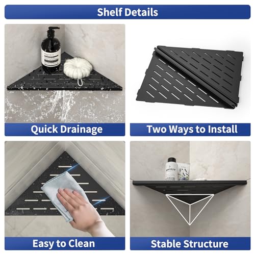 Corner Shower Shelf, 12" Matte Black 304 Stainless Steel Slot Design Recessed Corner Shelves 2 Pack Bathroom Grout in Shelf for Tiled Wall, Large Size - color: Matte Black, size: 12"-2 Pack