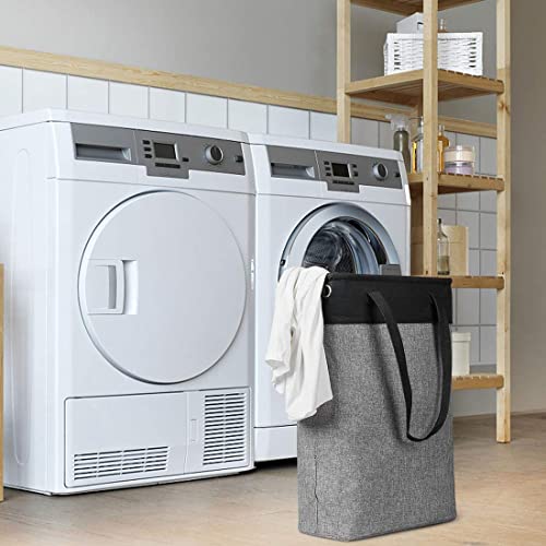 i BKGOO Laundry Basket with Handles Black&Grey-Slim Laundry Bin Collapsible Dirty Clothes Basket Narrow Laundry Bag Foldable Dirty Hamper for Camping, Dorms, Apartments - color: Black-grey