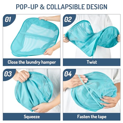 Seiritex Mesh Popup Laundry Hamper 2 Compartment, Collapsible Laundry Sorter Basket Foldable Hamper for Clothes, College Dorm, Travel (Turquoise Blue) - color: Turquoise 2-compartment