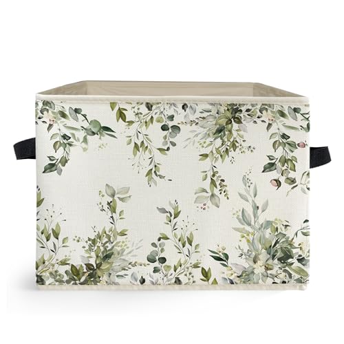 Watercolor Green Botanical Storage Box Bins, Rustic Cottagecore Flower Botanical Collapsible Storage Basket Organizer for Bedroom Laundry Room Home Clothes Toys Books, Toybox for Girls - color: Floral F