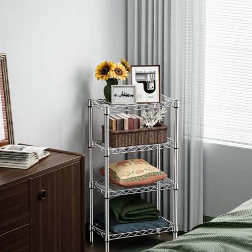 M MZG 1000 lbs 4 Tier Shelf Metal Storage Shelves Wire Rack Closet Organizers with PP Board for Garage Kitchen Bathroom Laundry Chrome 11.8" D x 21.7" W x 39.5" H - color: Chrome, size: 4 tier, 11.8" D x 21.7" W x 39.5" H