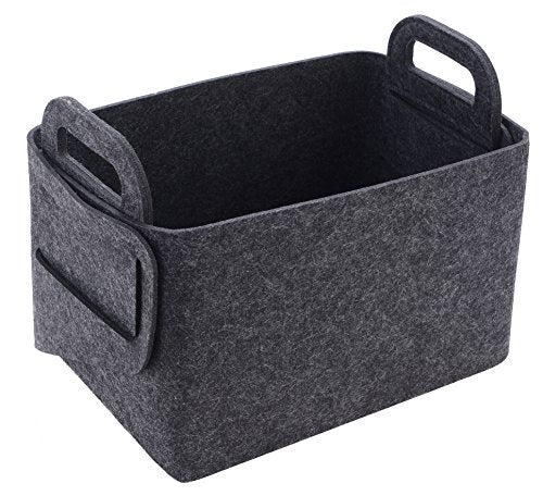 Minoisome Storage Basket Felt Storage Bin Collapsible& Convenient Box Organizer with Carry Handles for Office Bedroom Closet Babies Nursery Toys Laundry (Dark grey, 15.7inch（L）×11inch（W）×10inch（H）) - color: Dark grey, size: 15.7inch（L）×11inch（W）×10inch（H）