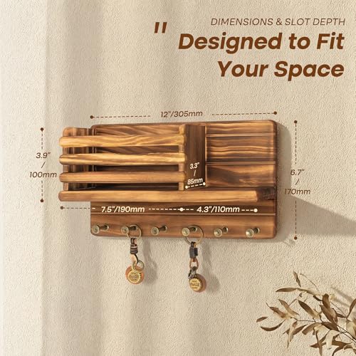 Rebee Vision Pine Wood Key Holder Wall Mount - Key Holder for Wall with Mail Slot Can Store Letters and Papers - Rustic Farmhouse Room Decor for Entryway, Living Room(Retro Brown) - color: Retro Brown