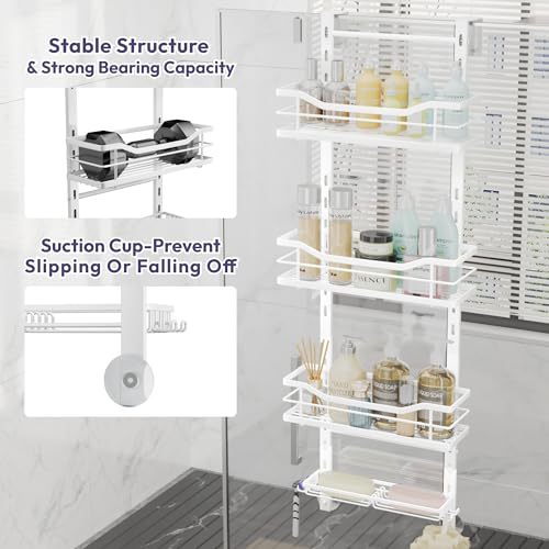 SWTYMIKI Over the Door Shower Caddy - 4 Tier Adjustable Shower Organizer Hanging with Soap Holder, No Drilling Stainless Steel Bathroom Rack Hanging for Body Wash, Shampoo, Soap, Razor, White - color: White-4 Tier